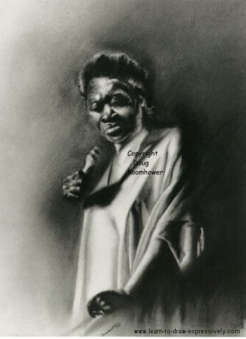 Light and dark drawing of Esther Philips