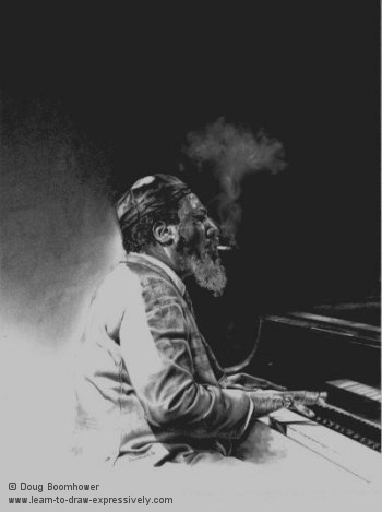 Light and dark of Thelonious Monk, drawn in 1991